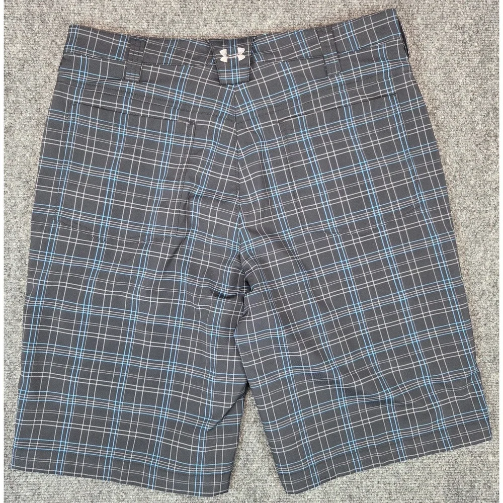 Under Armour Performance Golf Shorts Mens 32 Plaid Black Blue Flat Front